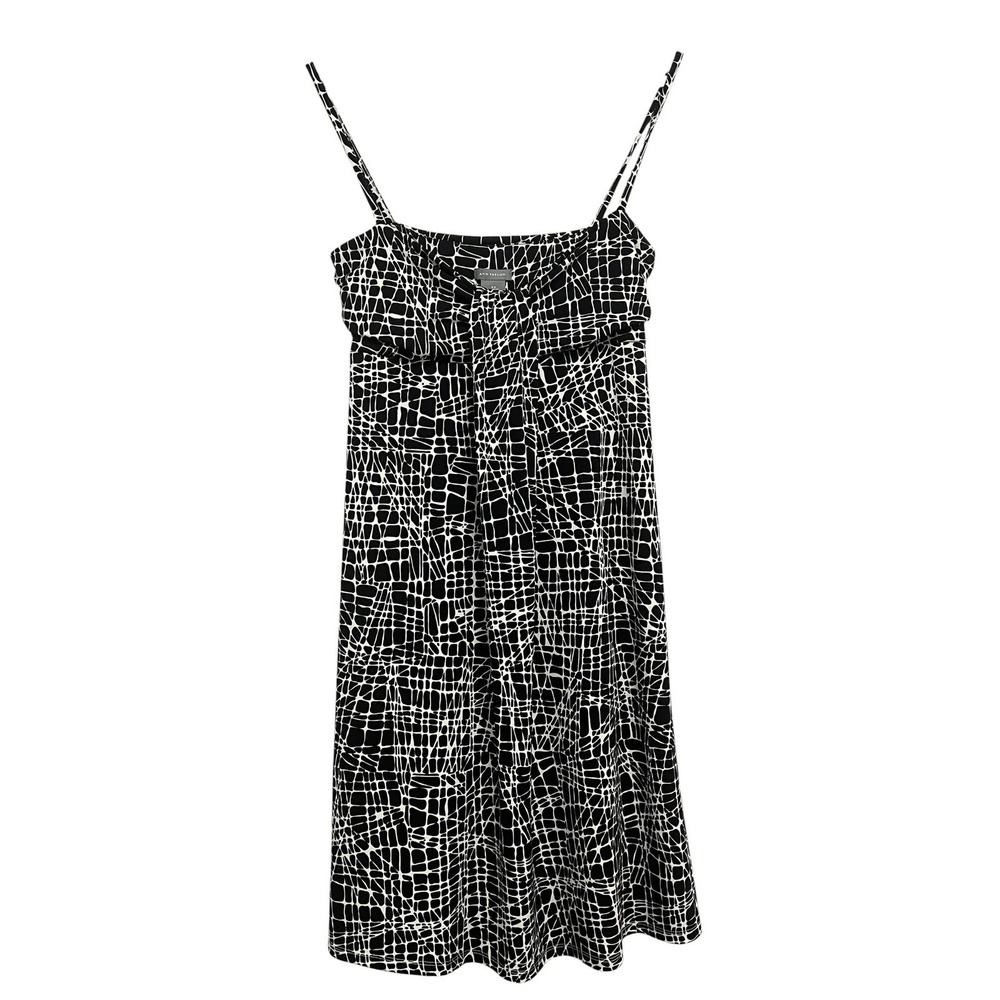 Ann Taylor Mini Dress Womens XS Black White Geometric‎ Draped Front Summer Mod